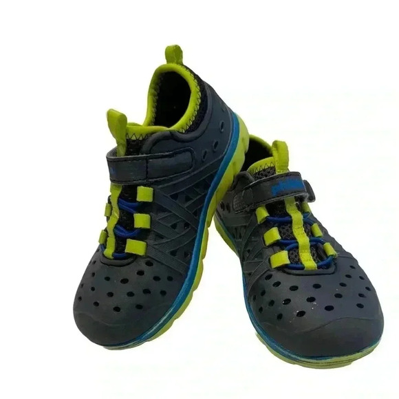 Stride rite boys made 2 play phibian grey, blue, lime water shoes size 10 - Picture 1 of 10